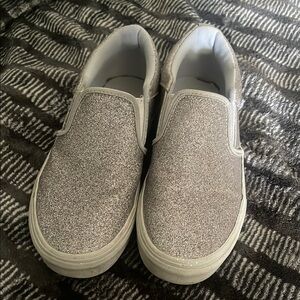 VANS silver slip on sneakers.